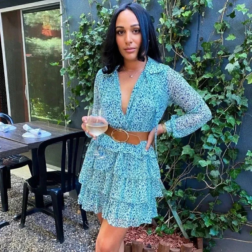 ZARA PRINTED TIERED RUFFLED DRESS WITH BELT